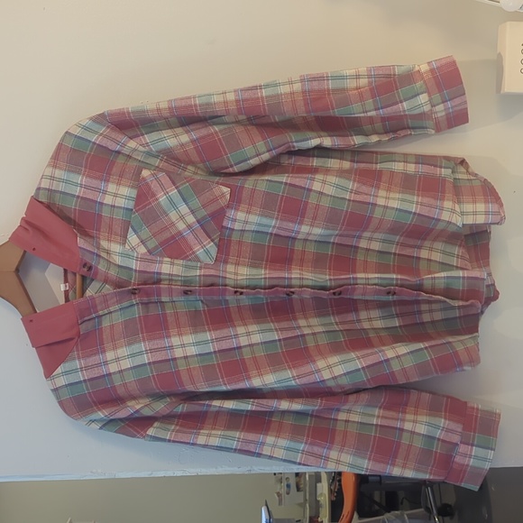 Rose plaid flannel hooded shirt medium - Picture 3 of 5